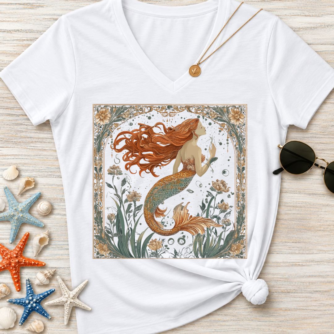 Mermaid Art Nouveau Women's V-Neck T-Shirt