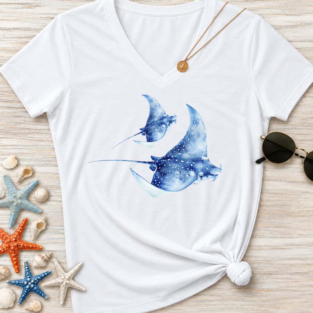 Watercolor Mantas Women's V-Neck T-Shirt