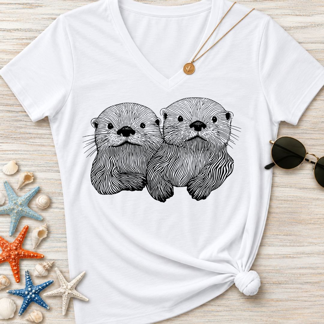 Happy Otters Women's V-Neck T-Shirt
