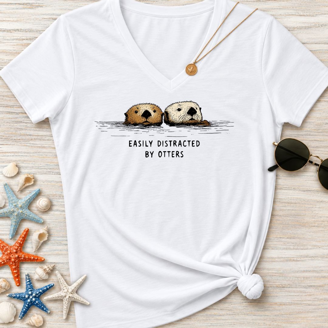 Distracted By Otters Women's V-Neck T-Shirt