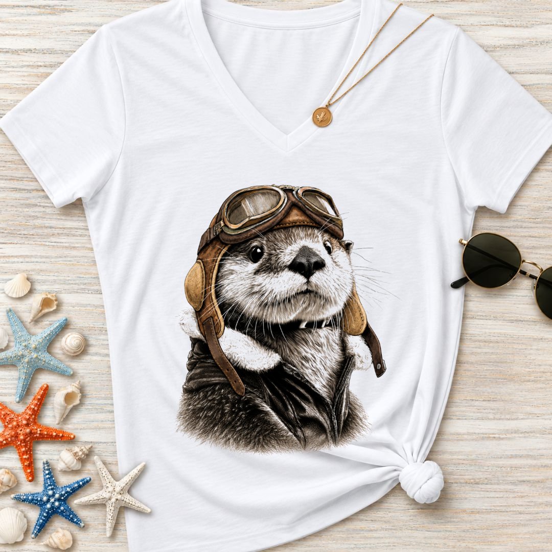 Aviator Otter Women's V-Neck T-Shirt