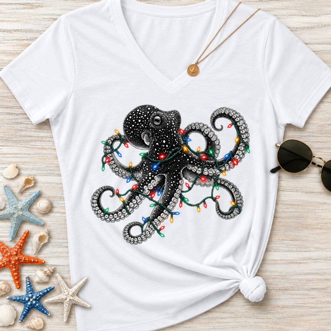 Christmas Lights Octopus Women's V-Neck T-Shirt