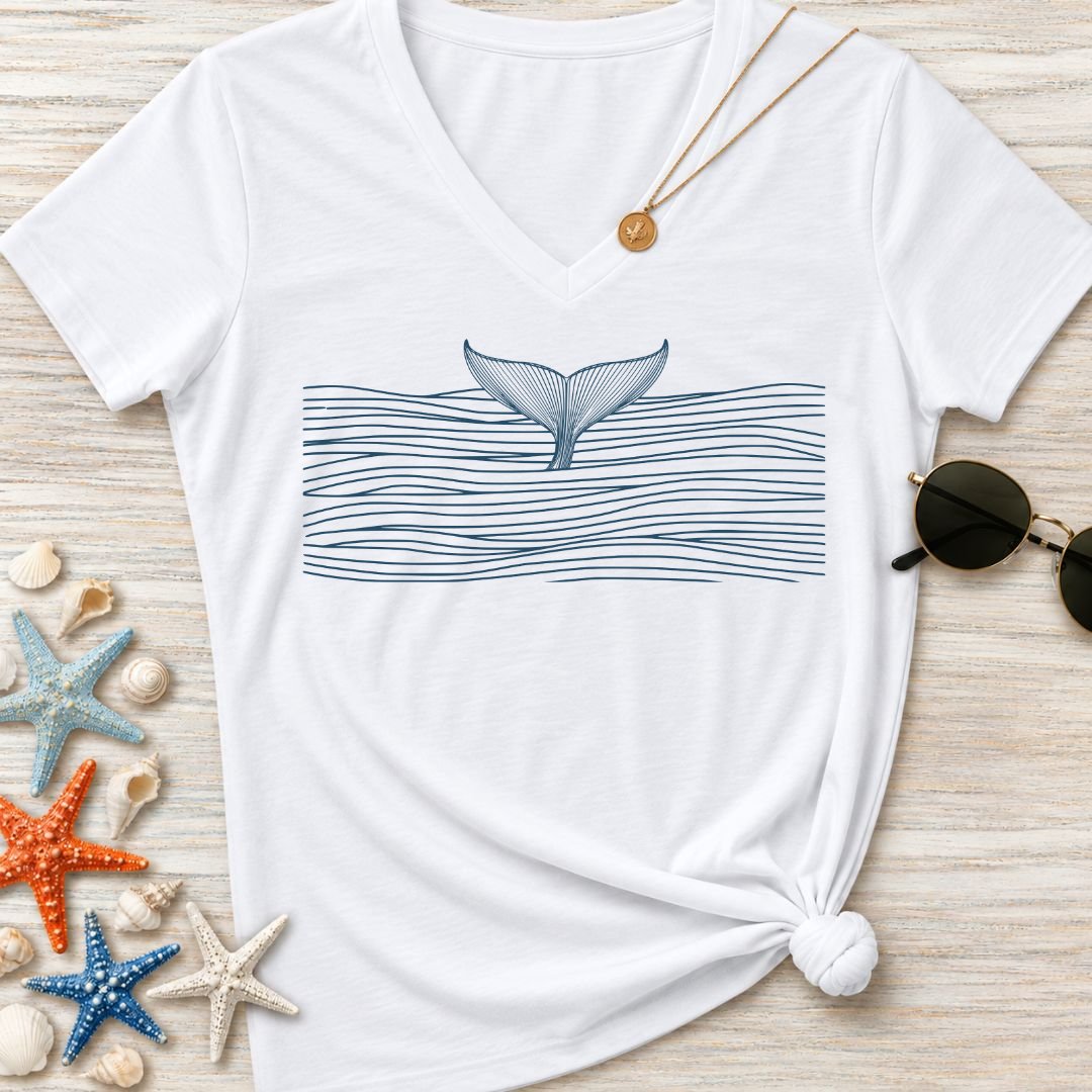 Whale Tail & Sea Of Lines Women's V-Neck T-Shirt