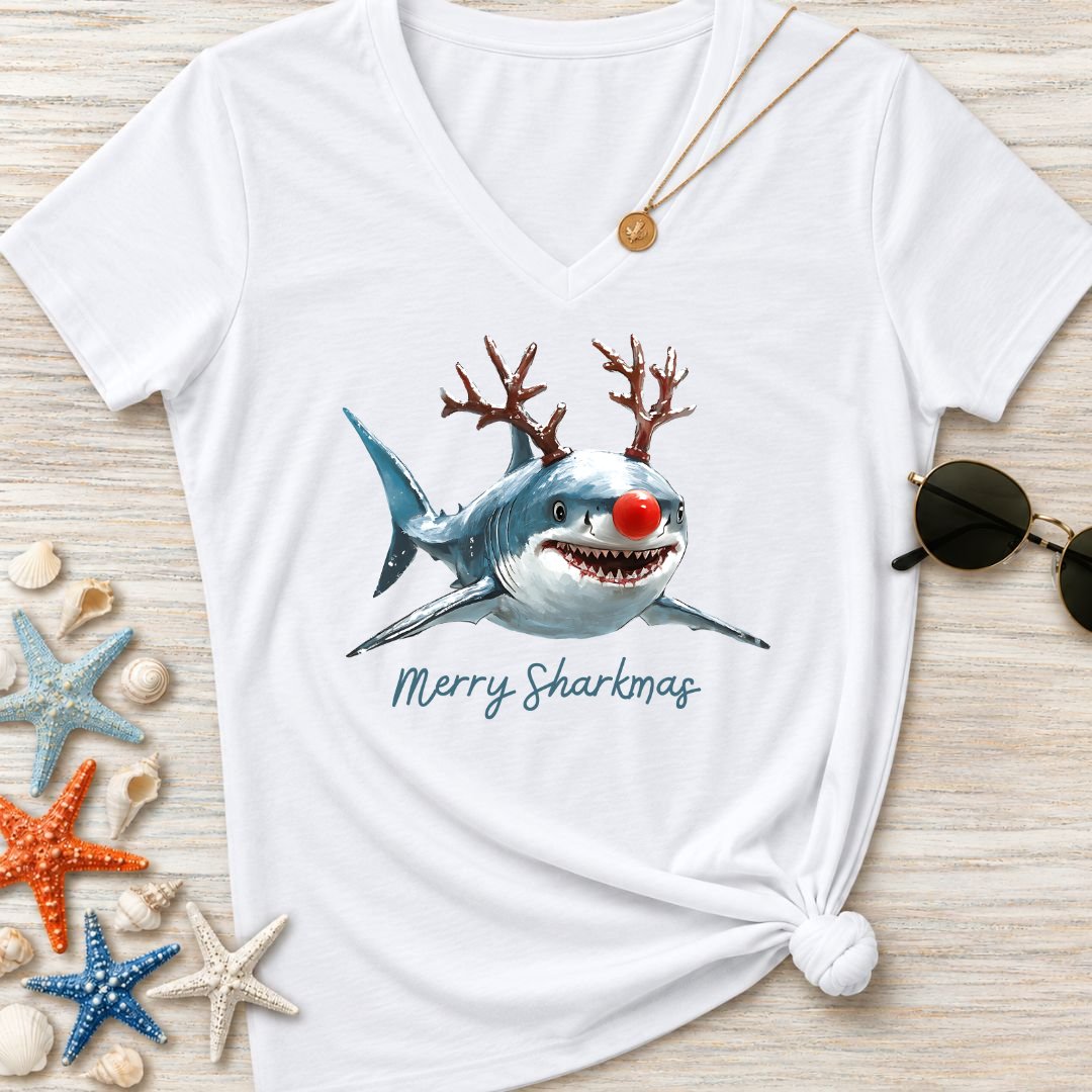 Merry Sharkmas Women's V-Neck T-Shirt
