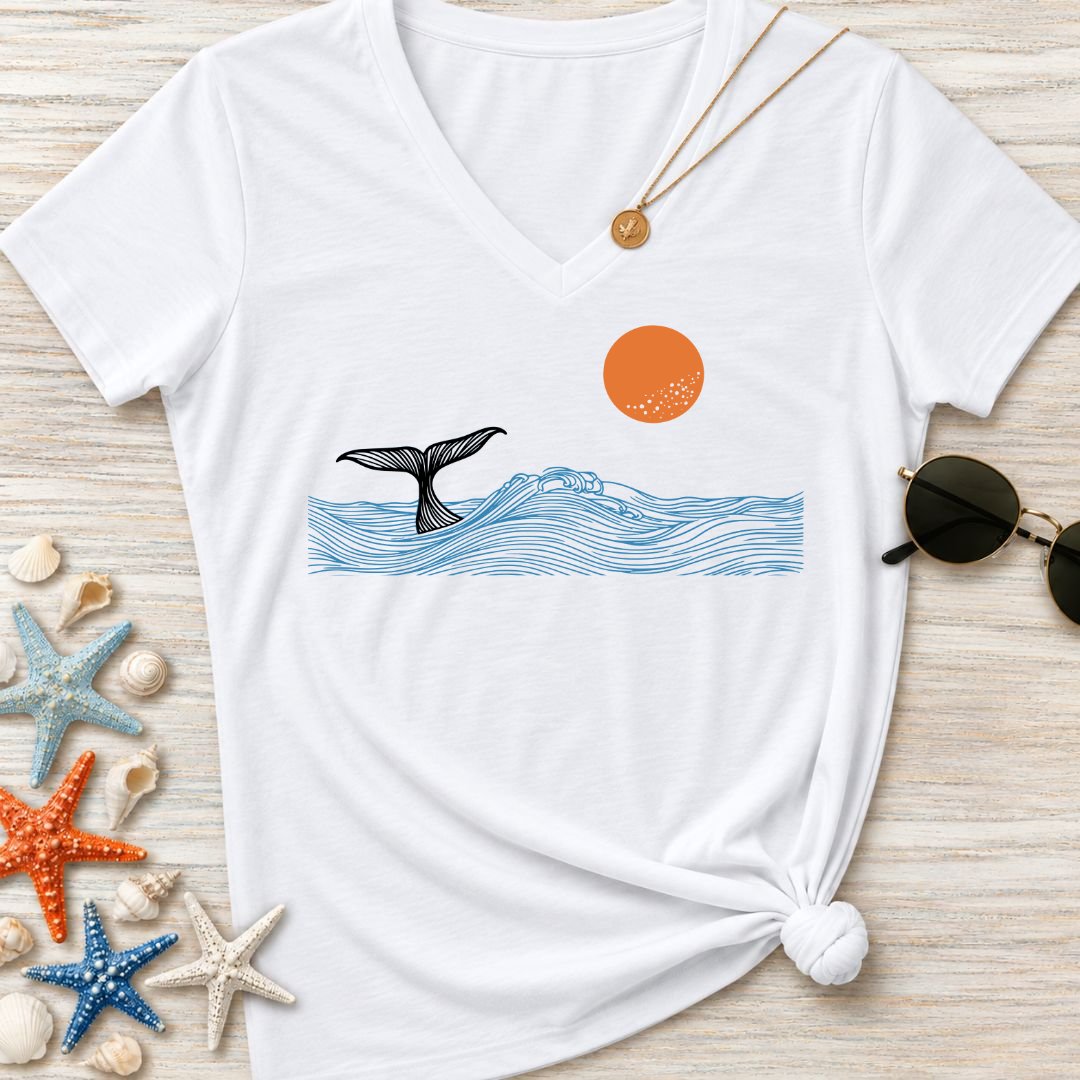 Whale Tail Sunset Women's V-Neck T-Shirt