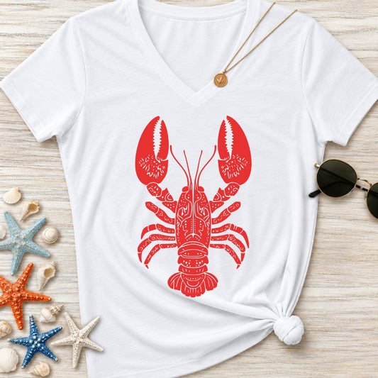 Tribal Lobster Women's V-Neck T-Shirt