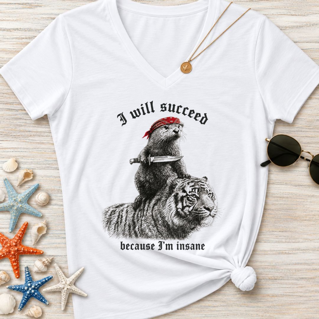 I Will Succeed, Sea Otter Women's V-Neck T-Shirt