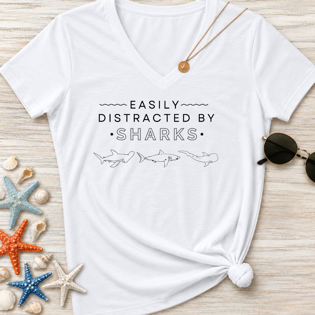 Easily Distracted By Sharks Women's V-Neck T-Shirt