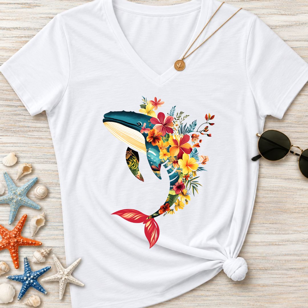Floral Whale Women's V-Neck T-Shirt