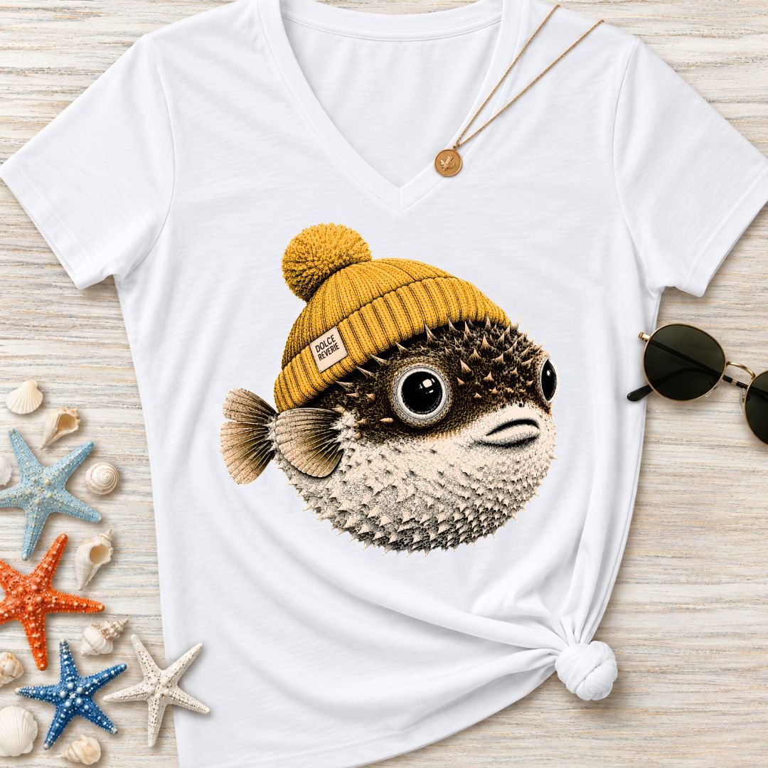 Winter Pufferfish Women's V-Neck T-Shirt