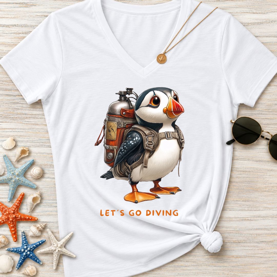 Diving Puffin Women's V-Neck T-Shirt