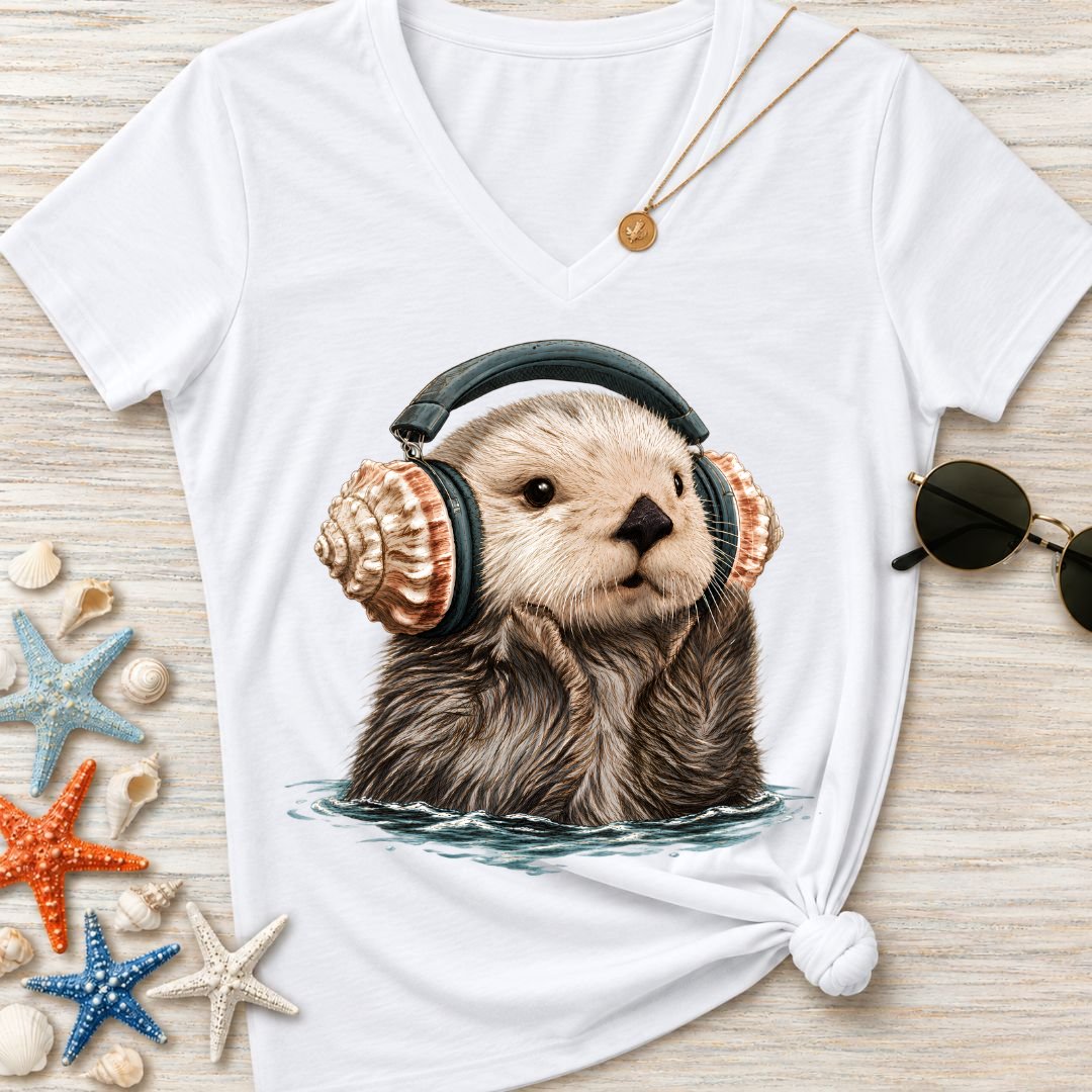 Music Otter Women's V-Neck T-Shirt