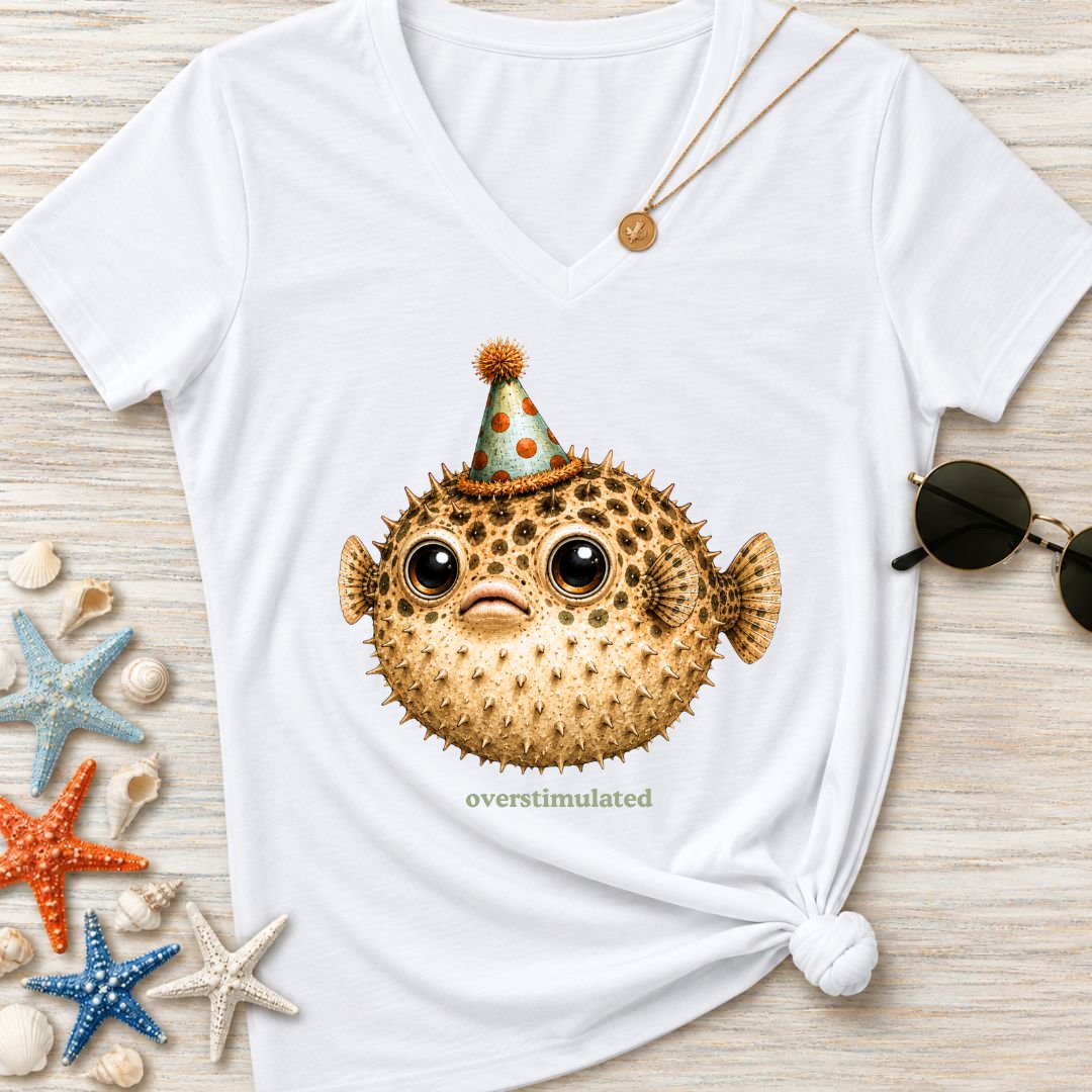 Overstimulated Pufferfish Women's V-Neck T-Shirt