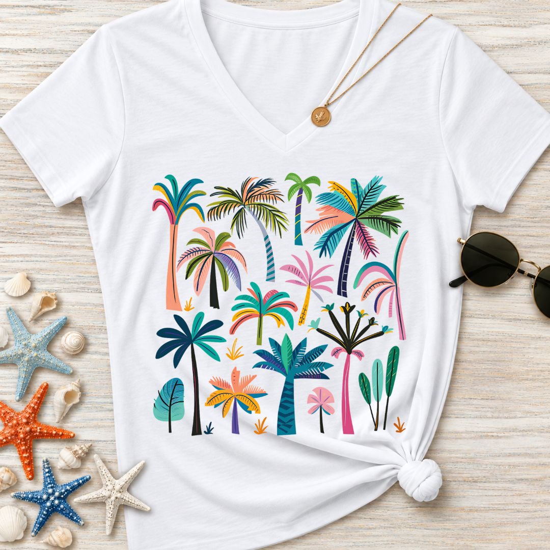 Colorful Palm Trees Women's V-Neck T-Shirt