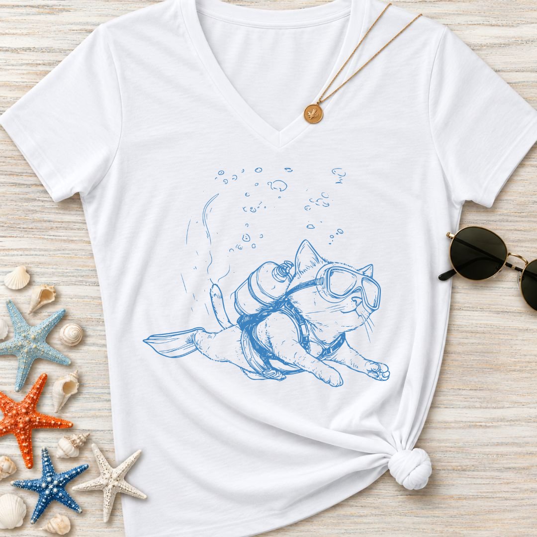 Cat Diver Women's V-Neck T-Shirt