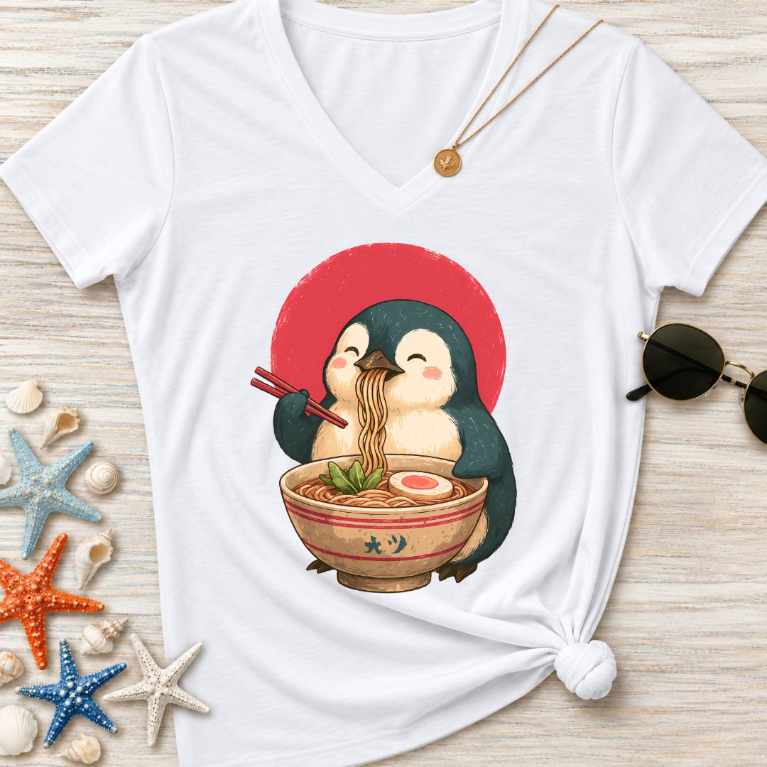 Penguin Ramen Women's V-Neck T-Shirt