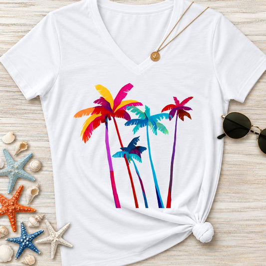 Artistic Palm Trees Women's V-Neck T-Shirt