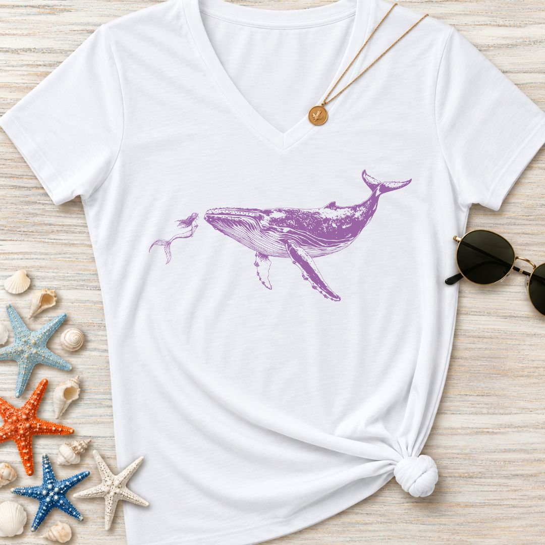 Mermaid & Whale Women's V-Neck T-Shirt