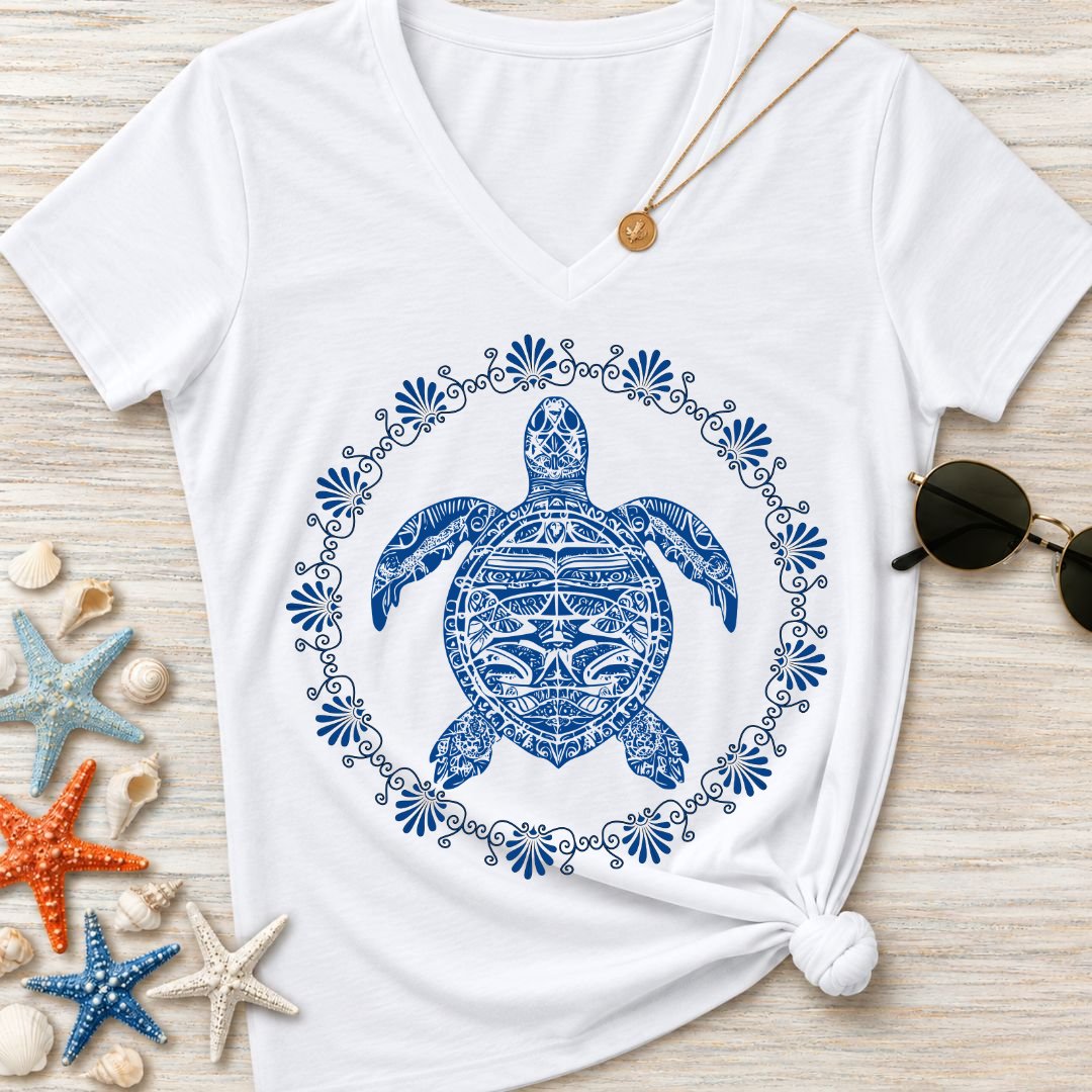 Turtle Mandala Women's V-Neck T-Shirt