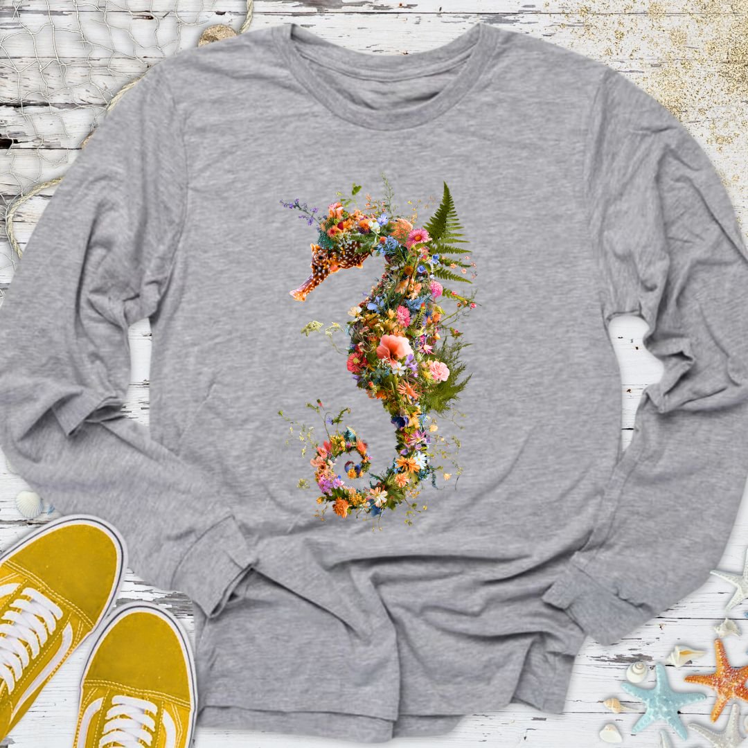 Floral Seahorse Long Sleeve Tee