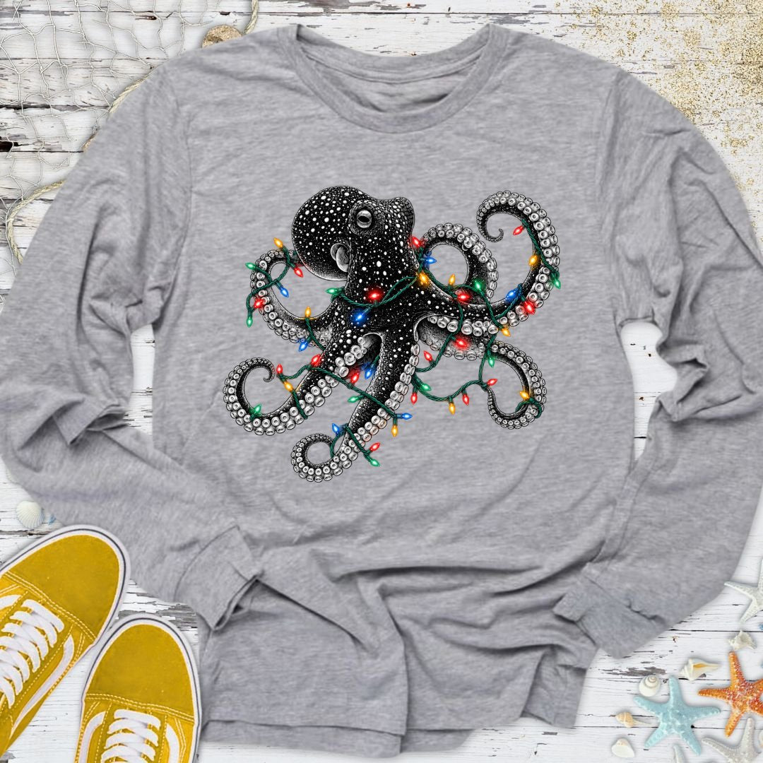 Christmas Lights Octopus Long Sleeve Tee