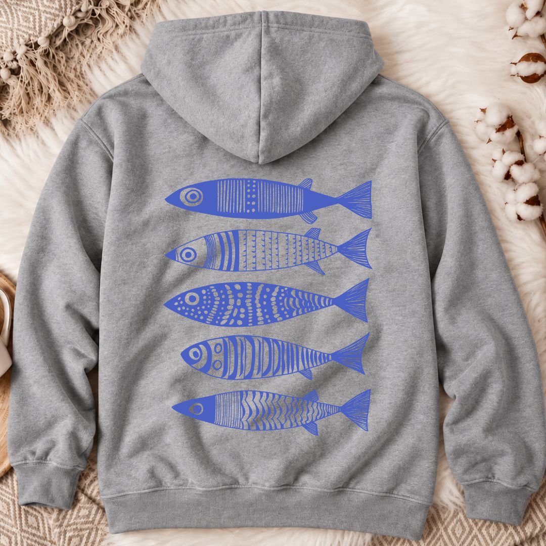 Blue Sardines Back Print Hoodie