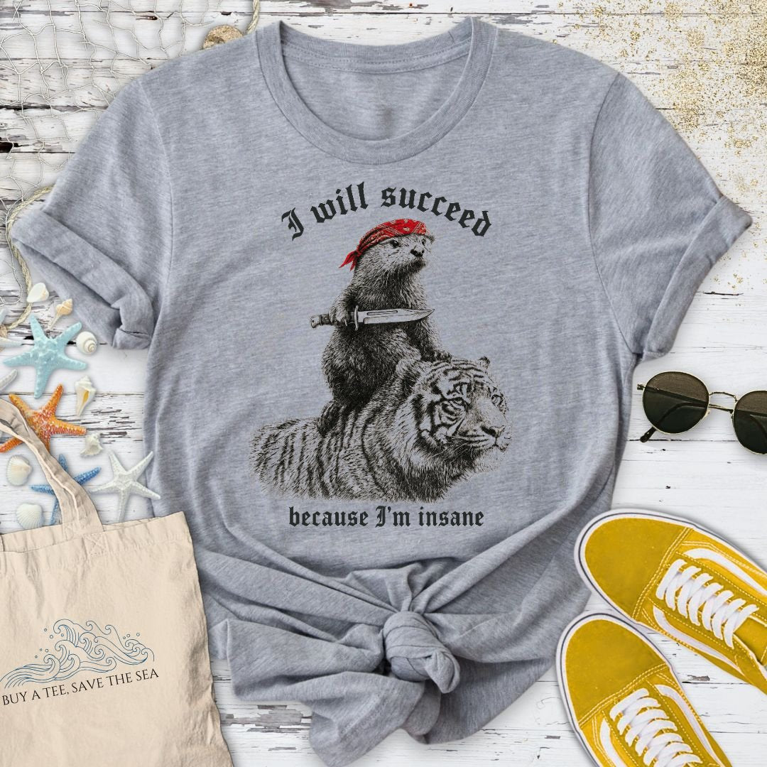 I Will Succeed, Sea Otter T-Shirt in Sport Grey - Dolce Reverie