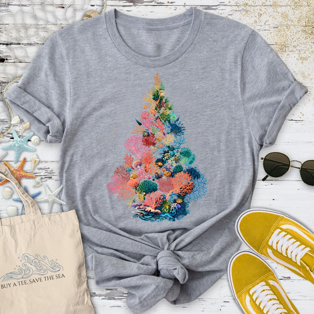 Coral Christmas Tree T-Shirt in Sport Grey - Dolce Reverie
