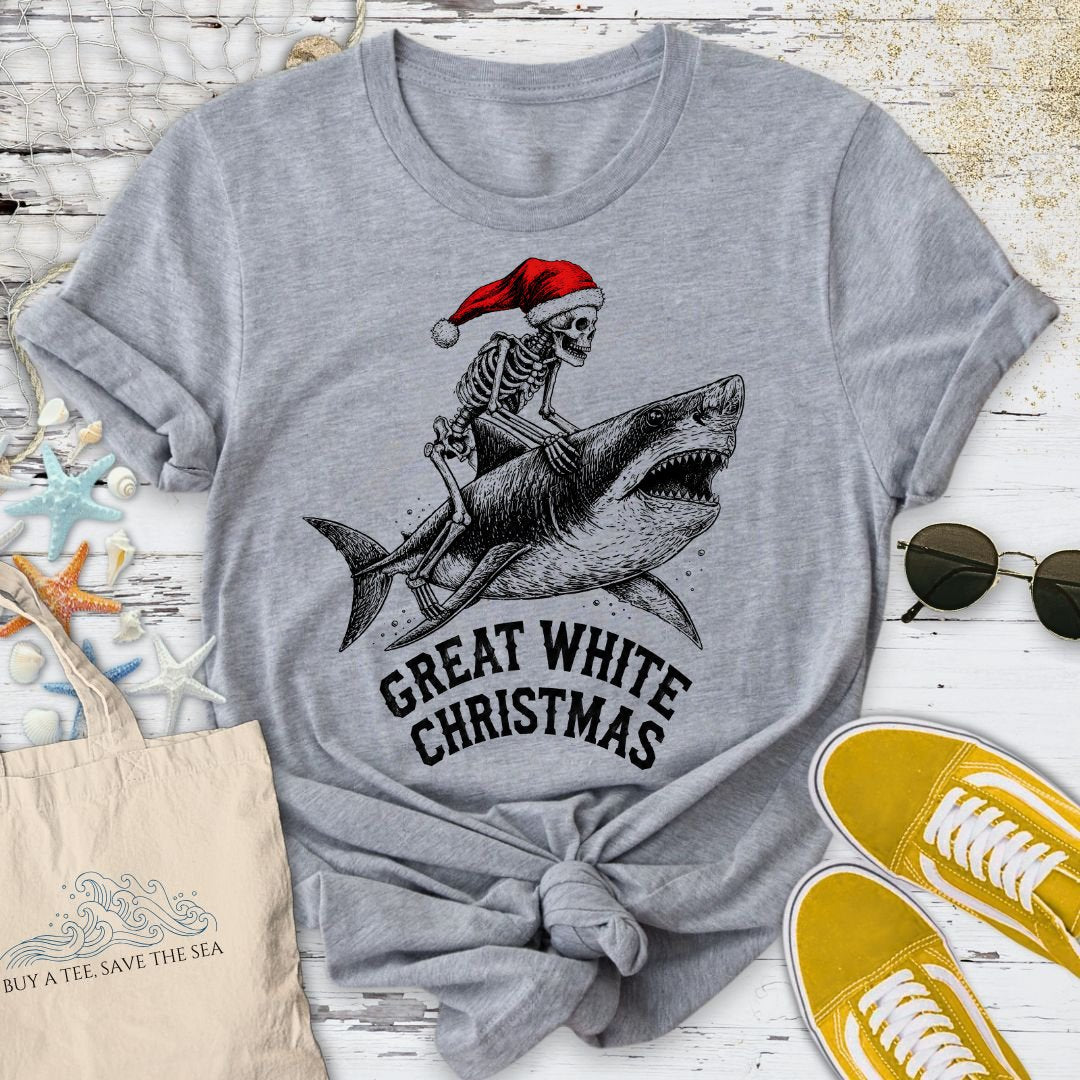 Skeleton Santa Shark T-Shirt in Sport Grey - Dolce Reverie