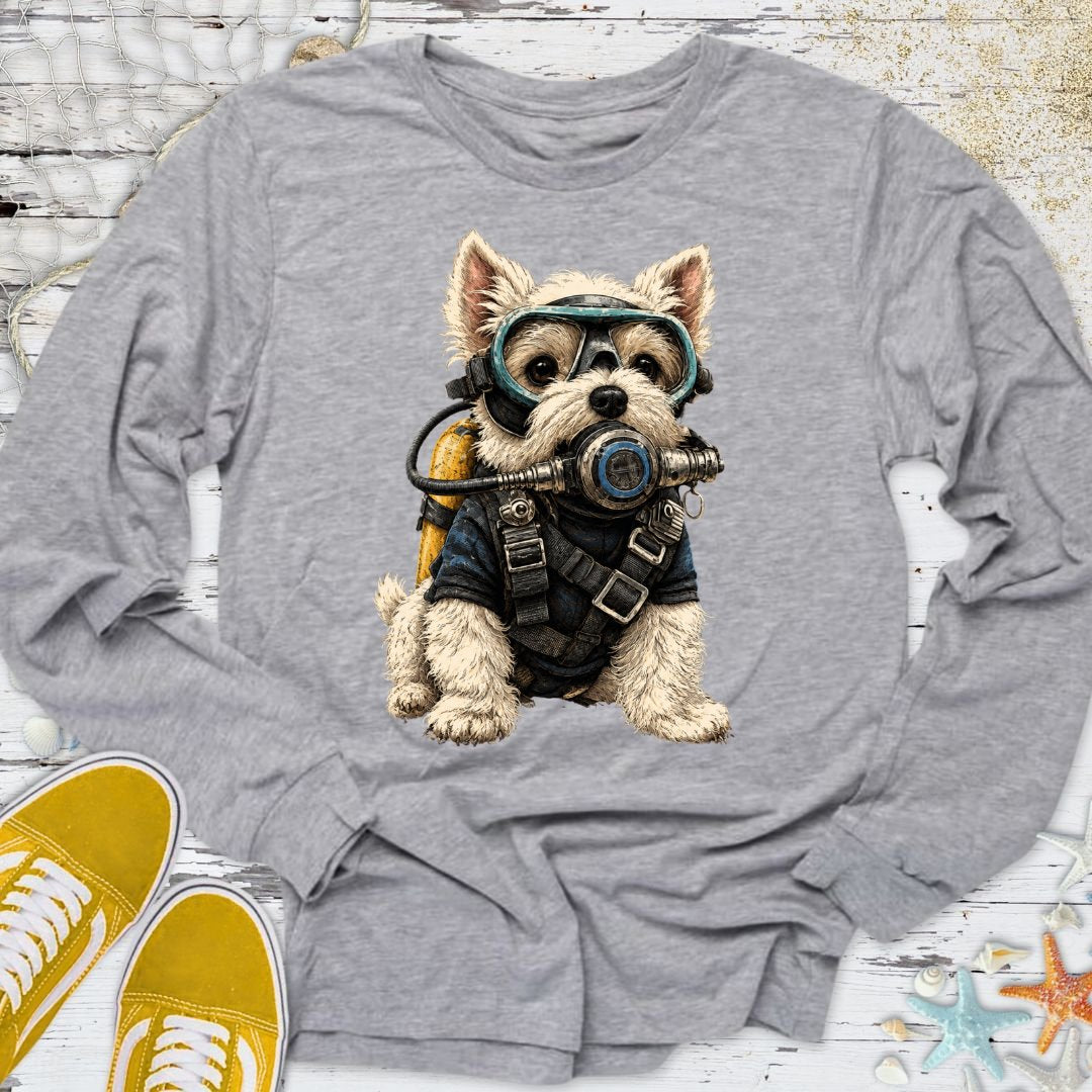 Scuba Diver Dog Long Sleeve Tee