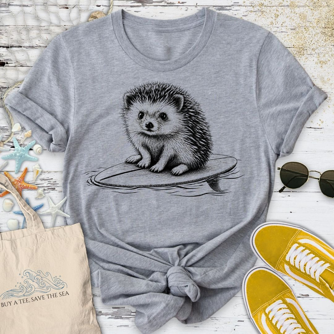 Surfing Hedgehog T-Shirt in Sport Grey - Dolce Reverie