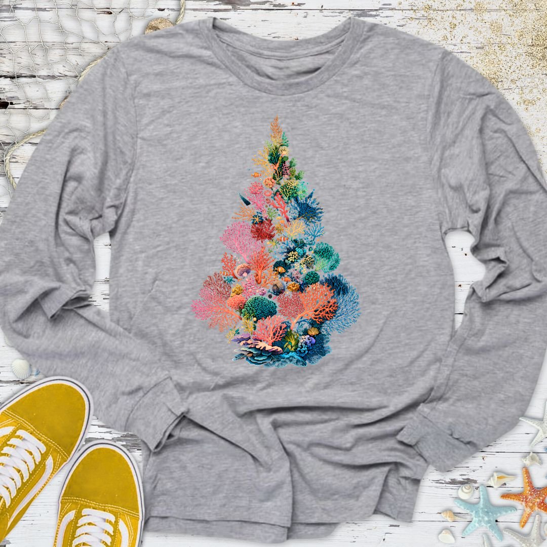 Coral Christmas Tree Long Sleeve Tee
