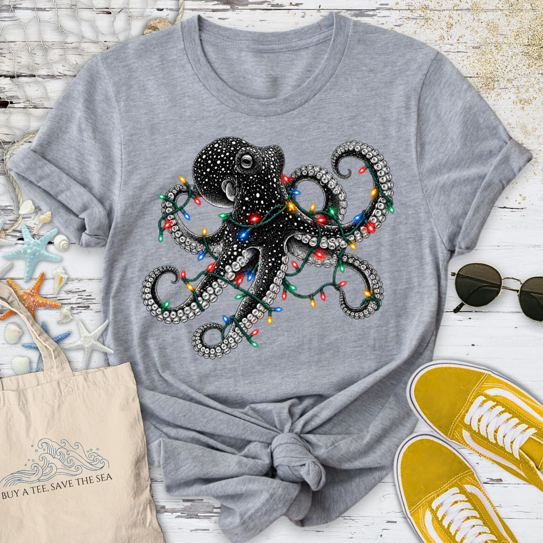 Christmas Lights Octopus T-Shirt in Sport Grey - Dolce Reverie