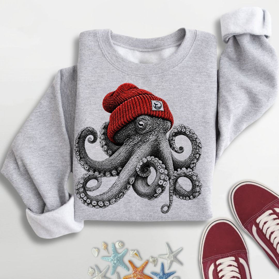 Red Beanie Octopus Sweatshirt