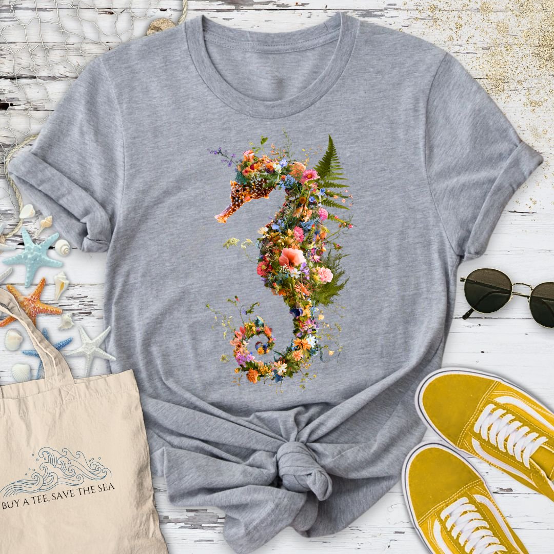 Floral Seahorse T-Shirt in Sport Grey - Dolce Reverie