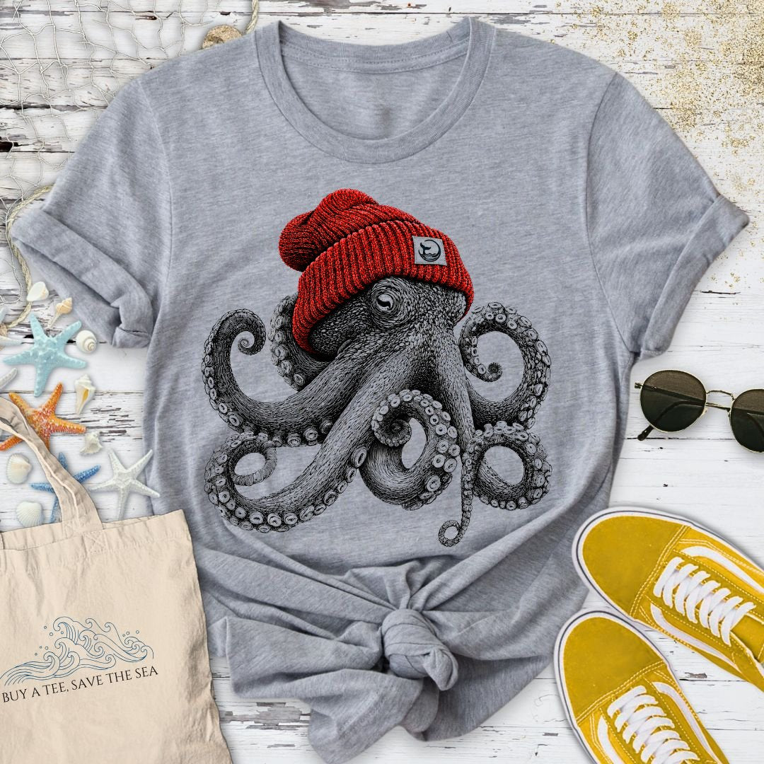 Red Beanie Octopus T-Shirt