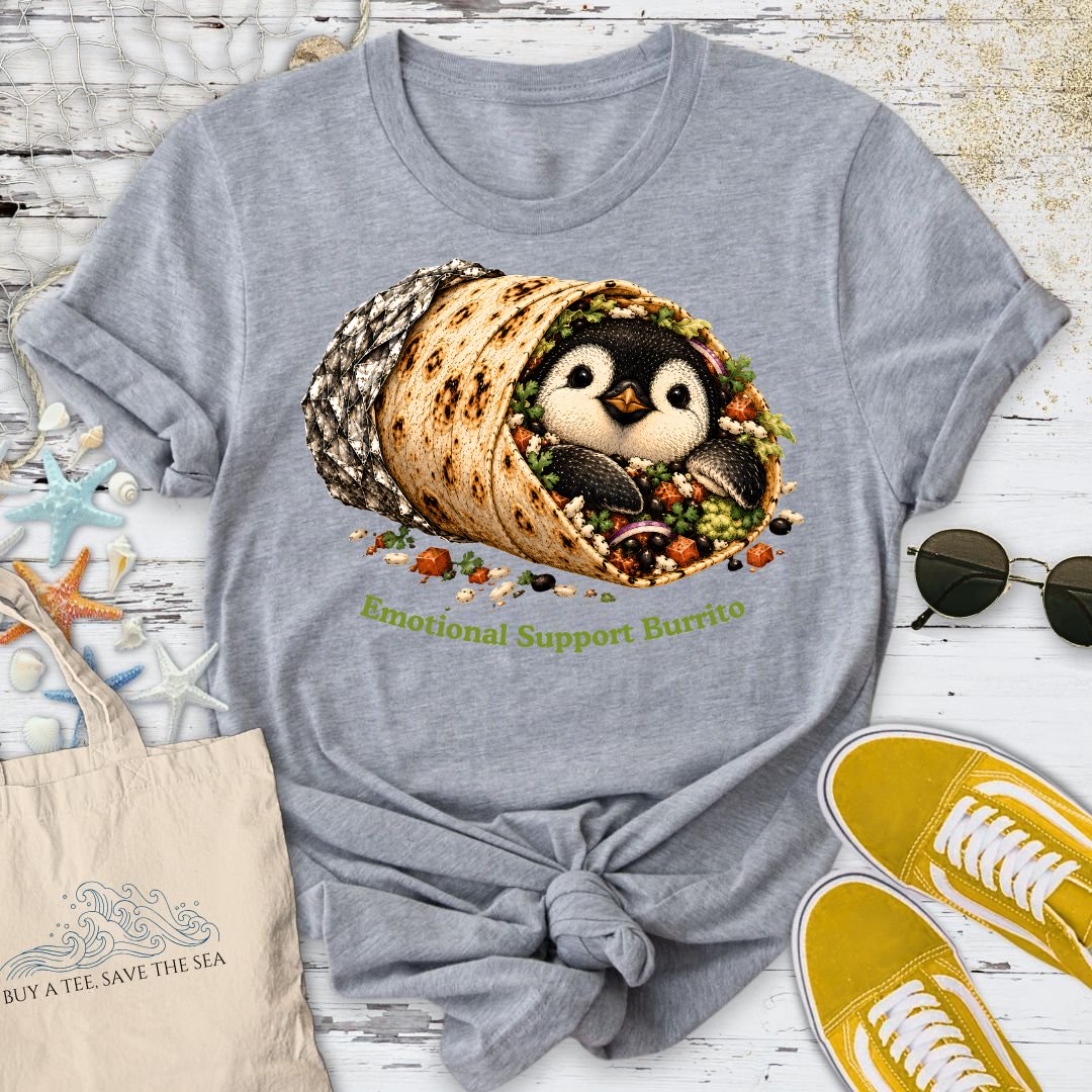 Emotional Support Burrito, Penguin T-Shirt in Sport Grey - Dolce Reverie