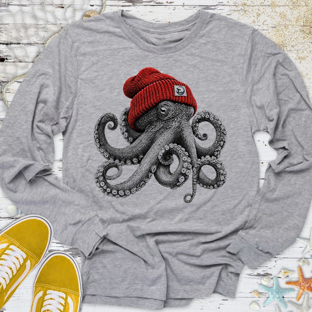 Red Beanie Octopus Long Sleeve Tee