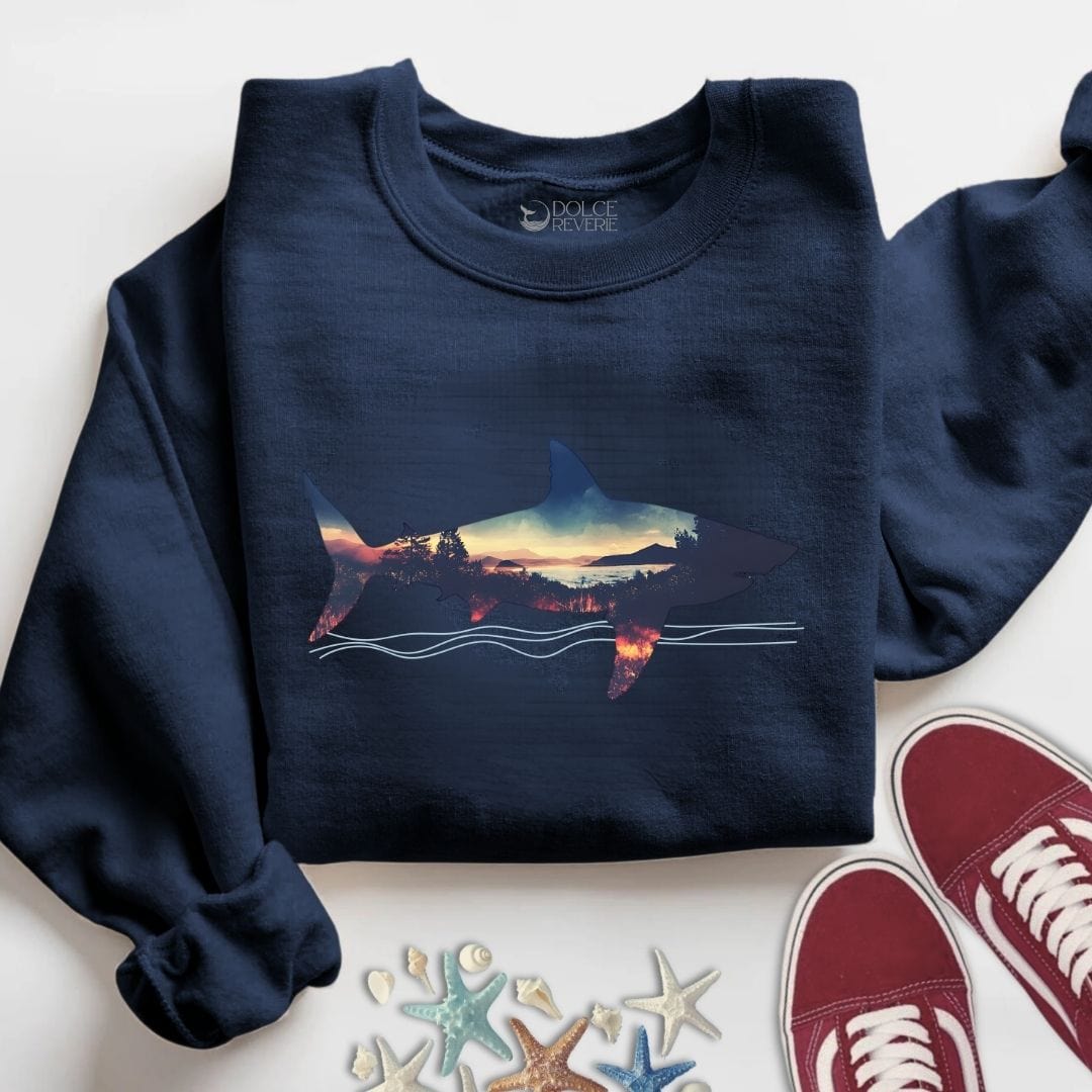 Sunset Shark Sweatshirt S / Navy