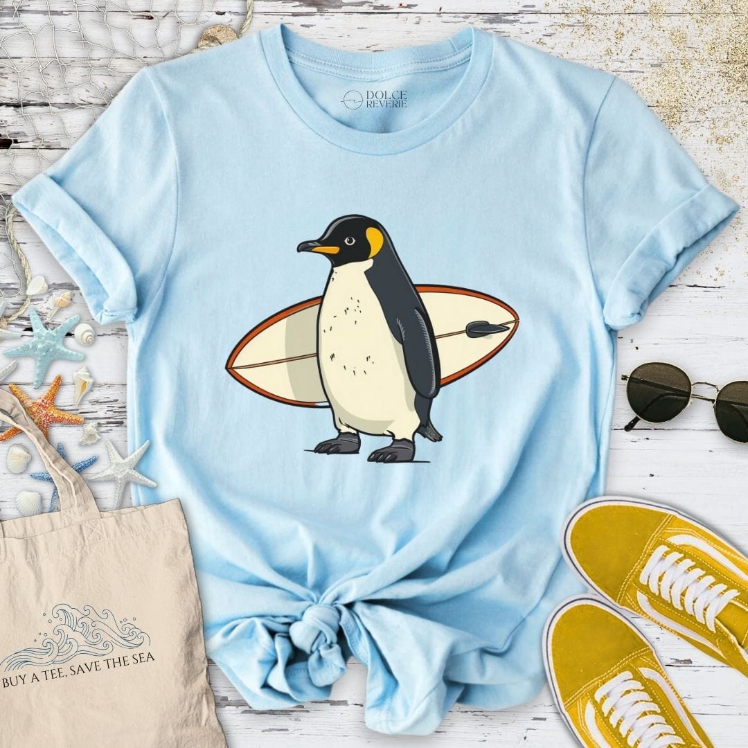 Surfer Penguin T-Shirt Light Blue / S