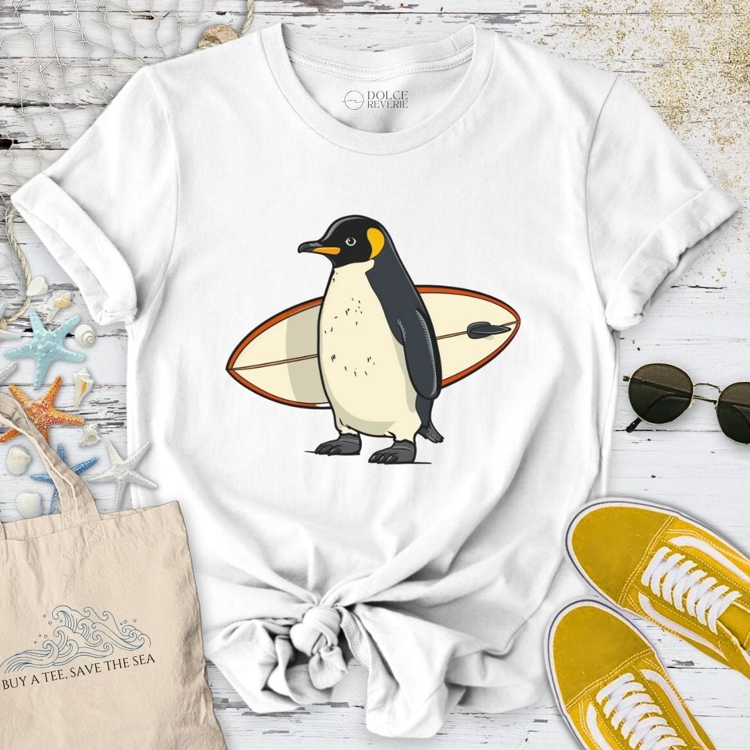 Surfer Penguin T-Shirt White / S