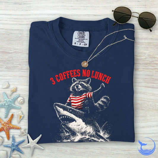 3 Coffees, No lunch Comfort Colors T-Shirt in True Navy - Dolce Reverie