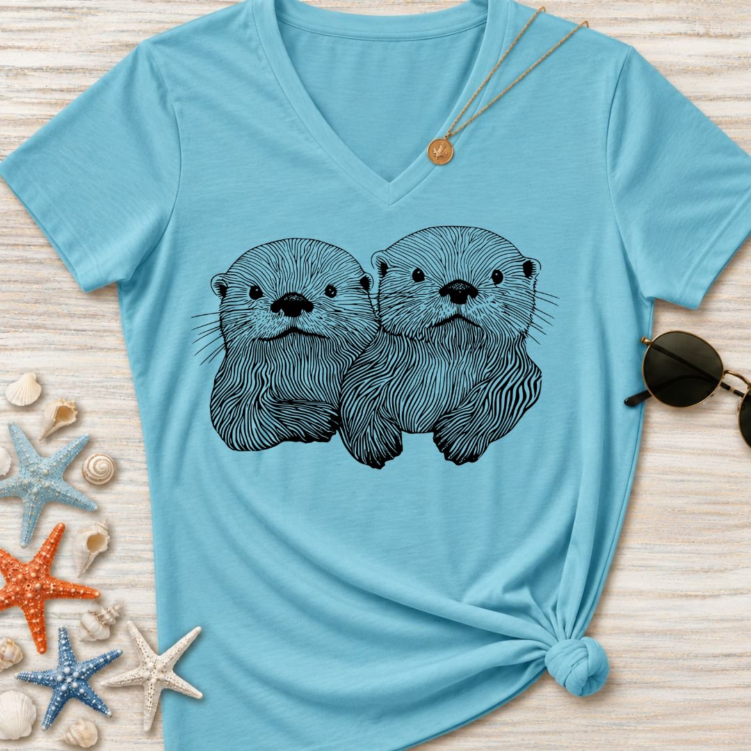 Happy Otters Women's V-Neck T-Shirt