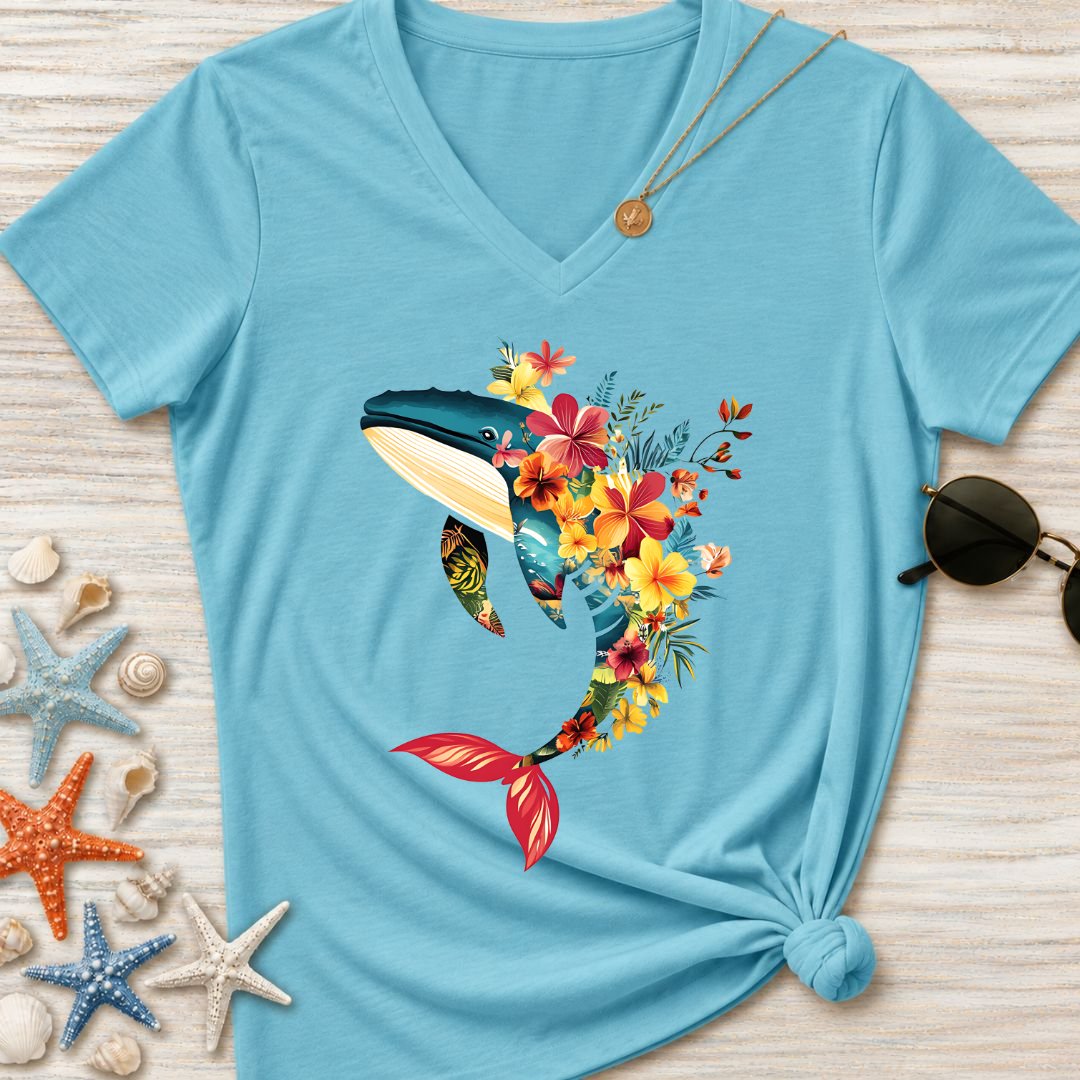 Floral Whale Women's V-Neck T-Shirt