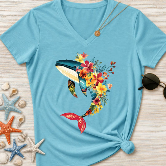 Floral Whale Women's V-Neck T-Shirt