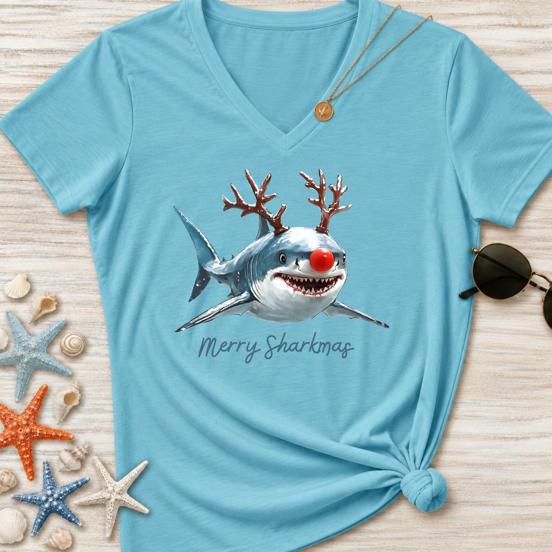 Merry Sharkmas Women's V-Neck T-Shirt