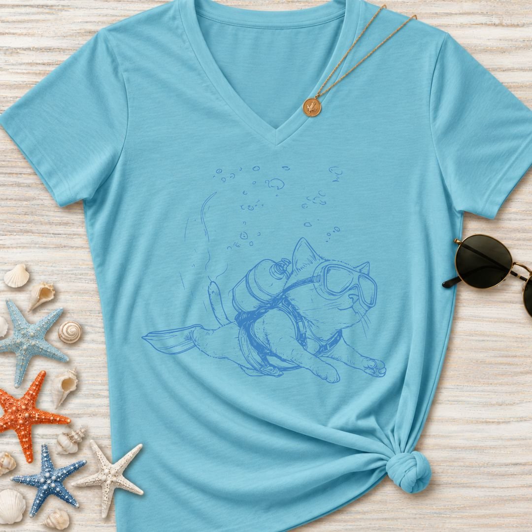 Cat Diver Women's V-Neck T-Shirt