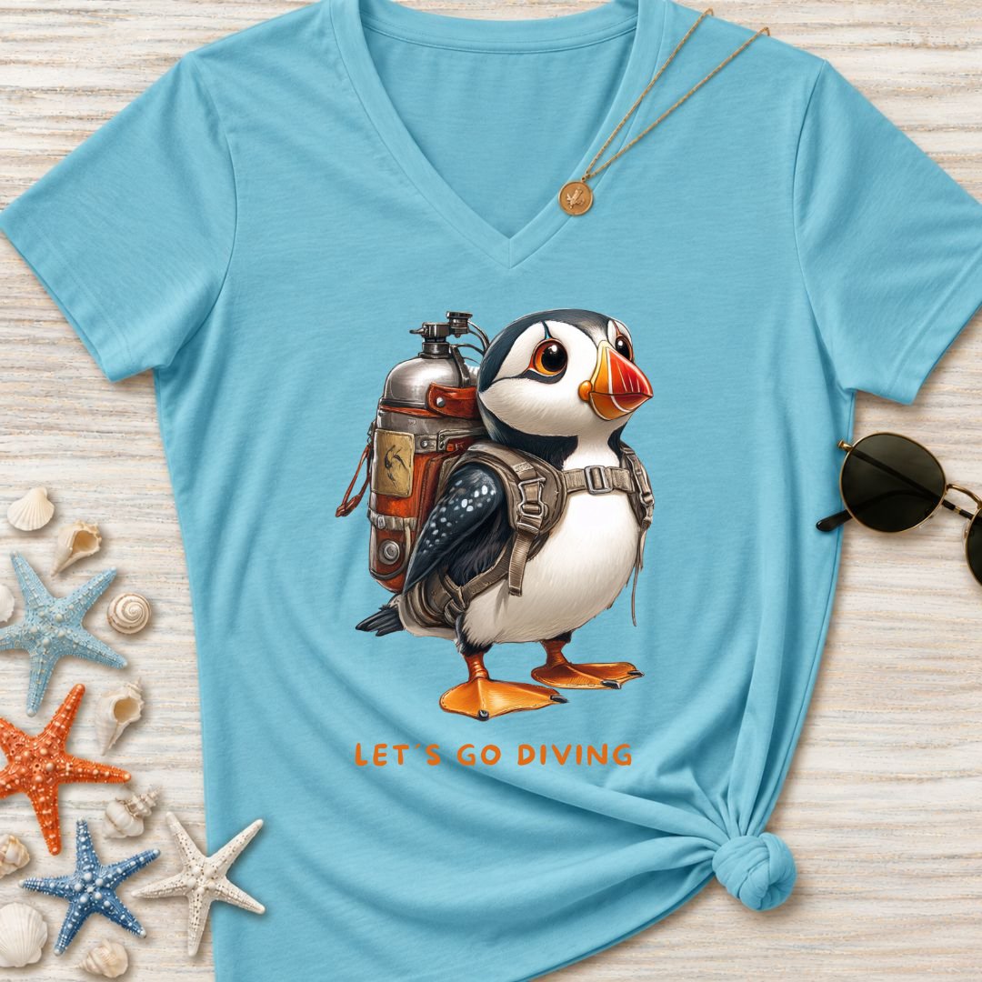 Diving Puffin Women's V-Neck T-Shirt