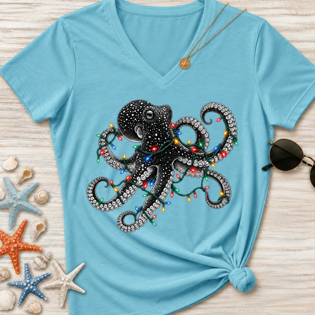 Christmas Lights Octopus Women's V-Neck T-Shirt