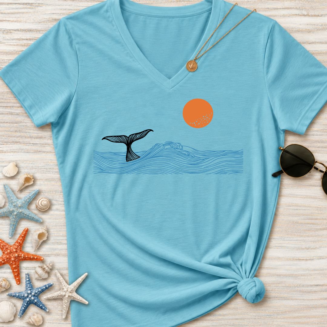 Whale Tail Sunset Women's V-Neck T-Shirt